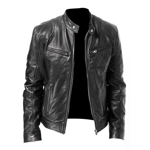 Slim Fit Casual Leather Motorcycle Jacket for Men - Stylish Autumn PU Coat with Lapel and Anti-Wind Features, Perfect for Everyday Wear